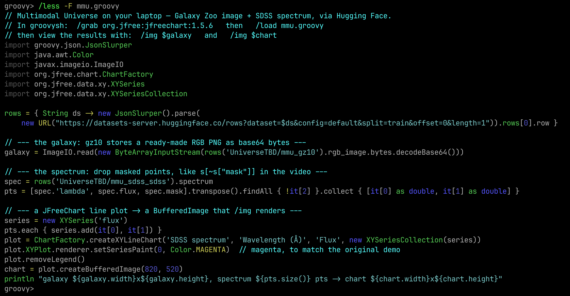 The mmu.groovy script in the groovysh pager