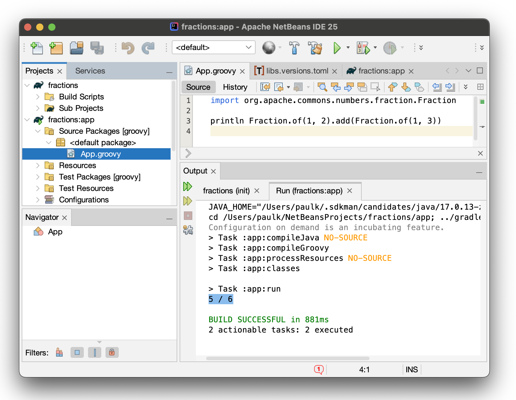 NetBeans IDE showing simple script