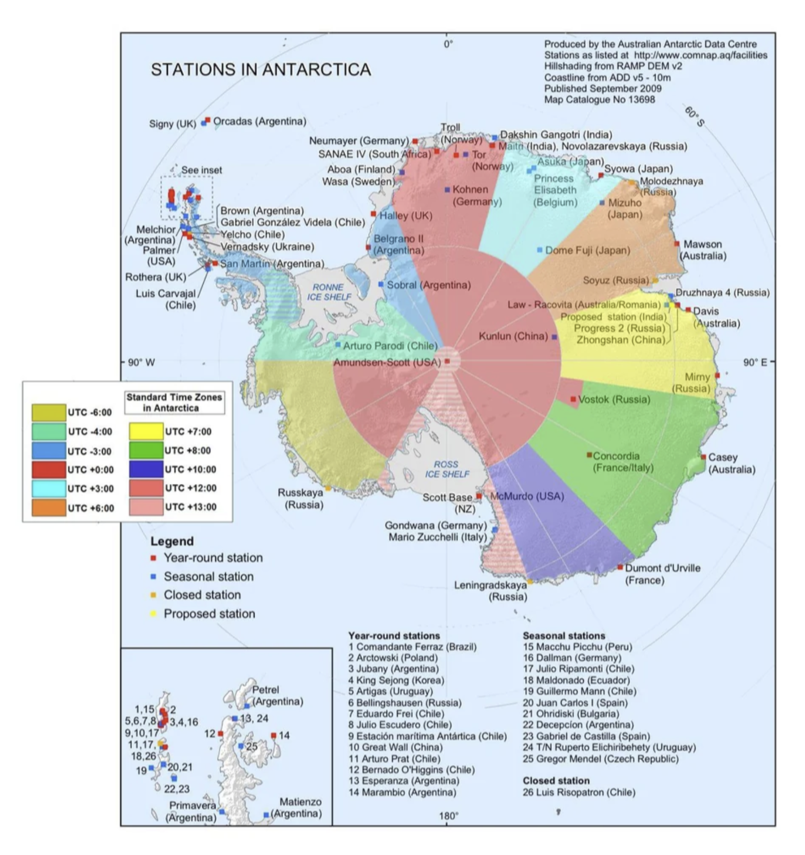 Research stations and timezones in Antarctica